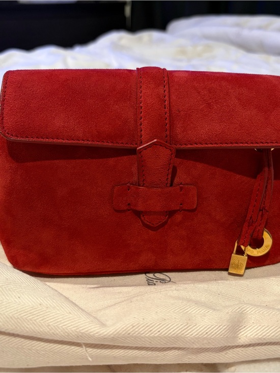 Loro Piana Handbags - Loro Piana Red Suede Clutch with Gold Accent